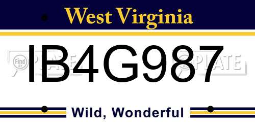 IB4G987 West Virginia License Plate
