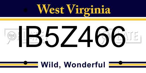 IB5Z466 West Virginia License Plate
