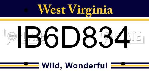 IB6D834 West Virginia License Plate