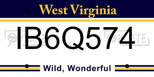IB6Q574 West Virginia License Plate