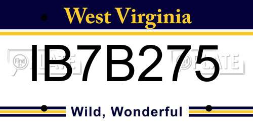 IB7B275 West Virginia License Plate