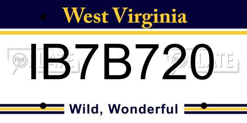 IB7B720 West Virginia License Plate