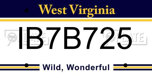 IB7B725 West Virginia License Plate