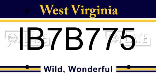 IB7B775 West Virginia License Plate