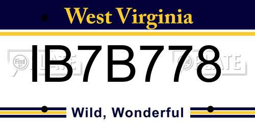 IB7B778 West Virginia License Plate