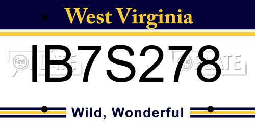 IB7S278 West Virginia License Plate