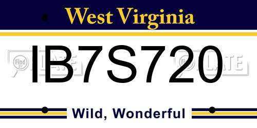 IB7S720 West Virginia License Plate