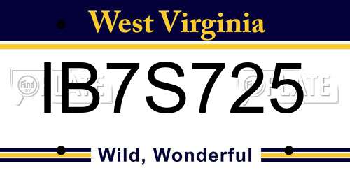IB7S725 West Virginia License Plate