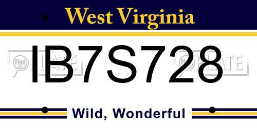 IB7S728 West Virginia License Plate