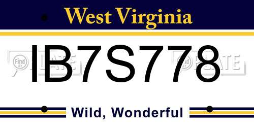 IB7S778 West Virginia License Plate
