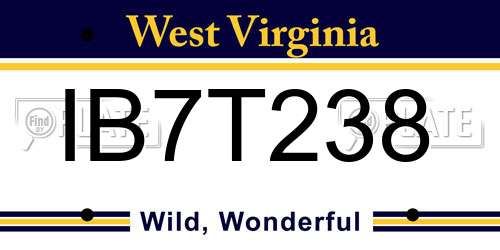 IB7T238 West Virginia License Plate