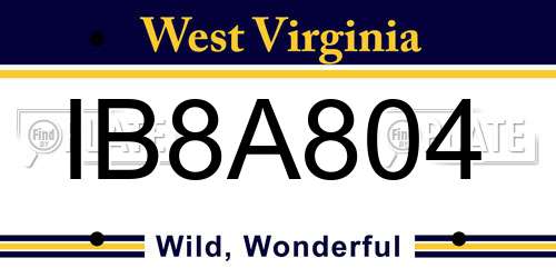 IB8A804 West Virginia License Plate