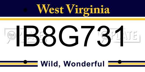 IB8G731 West Virginia License Plate