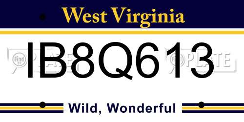 IB8Q613 West Virginia License Plate