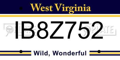 IB8Z752 West Virginia License Plate