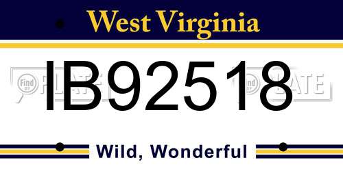 IB92518 West Virginia License Plate