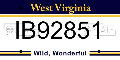 IB92851 West Virginia License Plate