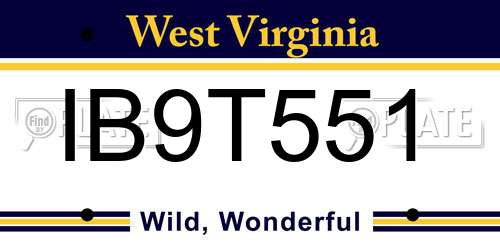 IB9T551 West Virginia License Plate