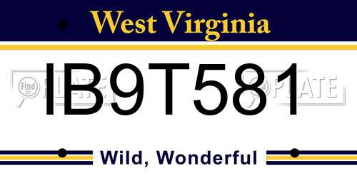 IB9T581 West Virginia License Plate