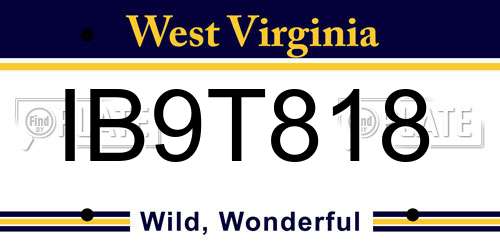 IB9T818 West Virginia License Plate