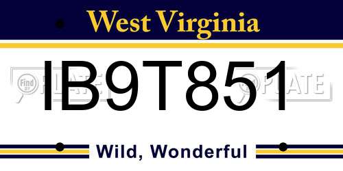 IB9T851 West Virginia License Plate