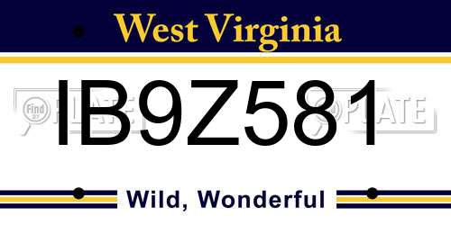 IB9Z581 West Virginia License Plate