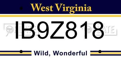 IB9Z818 West Virginia License Plate