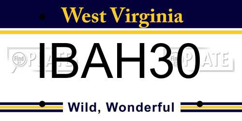 IBAH30 West Virginia License Plate