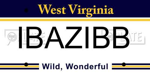 IBAZIBB West Virginia License Plate
