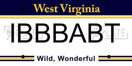 IBBBABT West Virginia License Plate