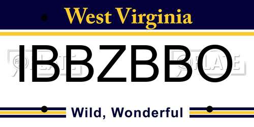 IBBZBBO West Virginia License Plate