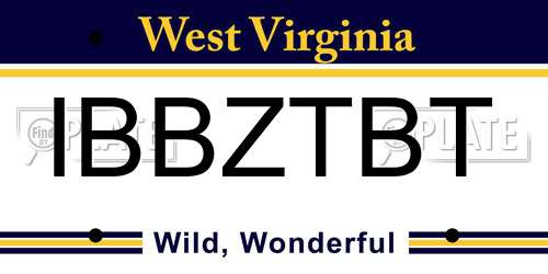 IBBZTBT West Virginia License Plate