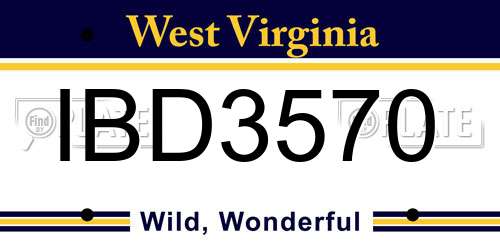 IBD3570 West Virginia License Plate