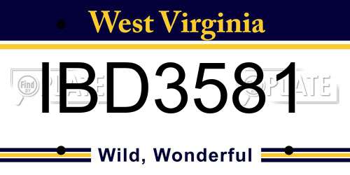 IBD3581 West Virginia License Plate