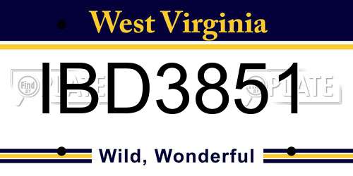 IBD3851 West Virginia License Plate