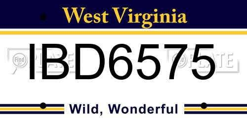 IBD6575 West Virginia License Plate