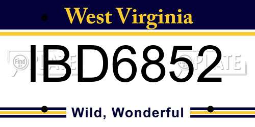 IBD6852 West Virginia License Plate
