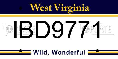 IBD9771 West Virginia License Plate