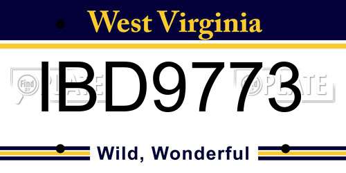 IBD9773 West Virginia License Plate