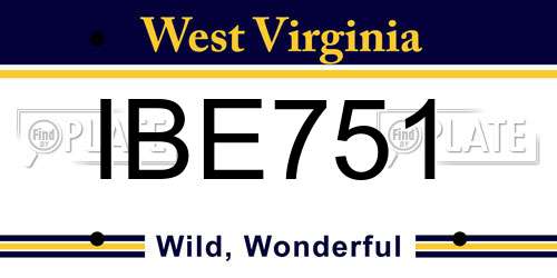 IBE751 West Virginia License Plate
