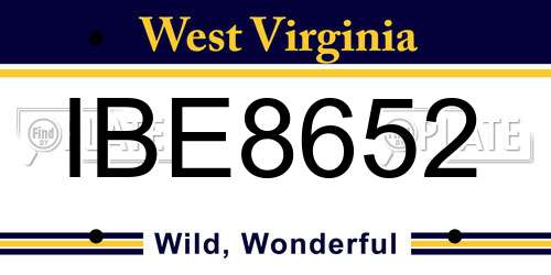 IBE8652 West Virginia License Plate