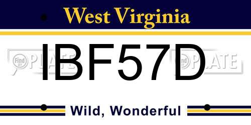 IBF57D West Virginia License Plate