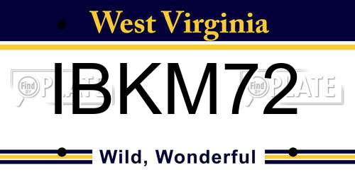 IBKM72 West Virginia License Plate