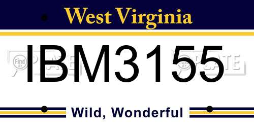 IBM3155 West Virginia License Plate