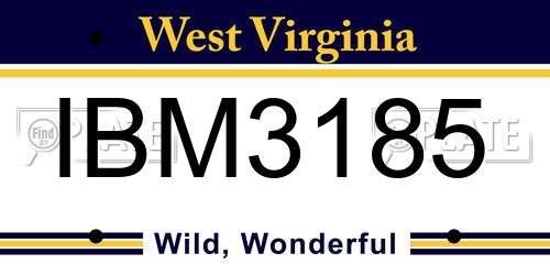 IBM3185 West Virginia License Plate