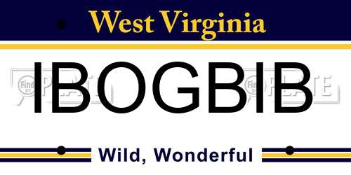 IBOGBIB West Virginia License Plate