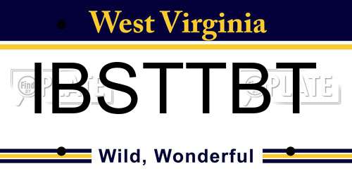 IBSTTBT West Virginia License Plate