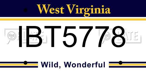IBT5778 West Virginia License Plate