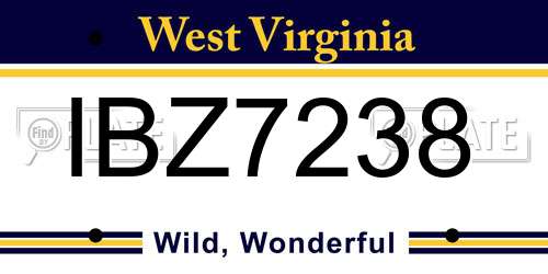 IBZ7238 West Virginia License Plate