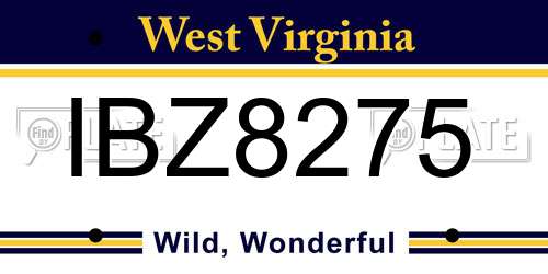 IBZ8275 West Virginia License Plate